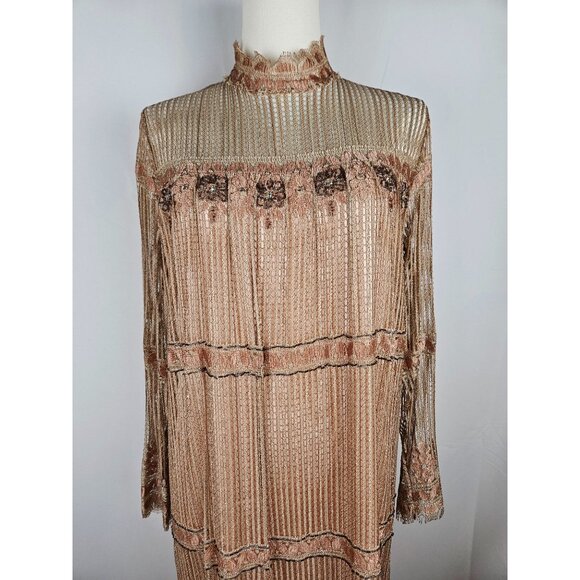 Rina Di Montella Vintage Designer Silk Evening Dress Lace & Beaded Detail Size 8 - Picture 5 of 12